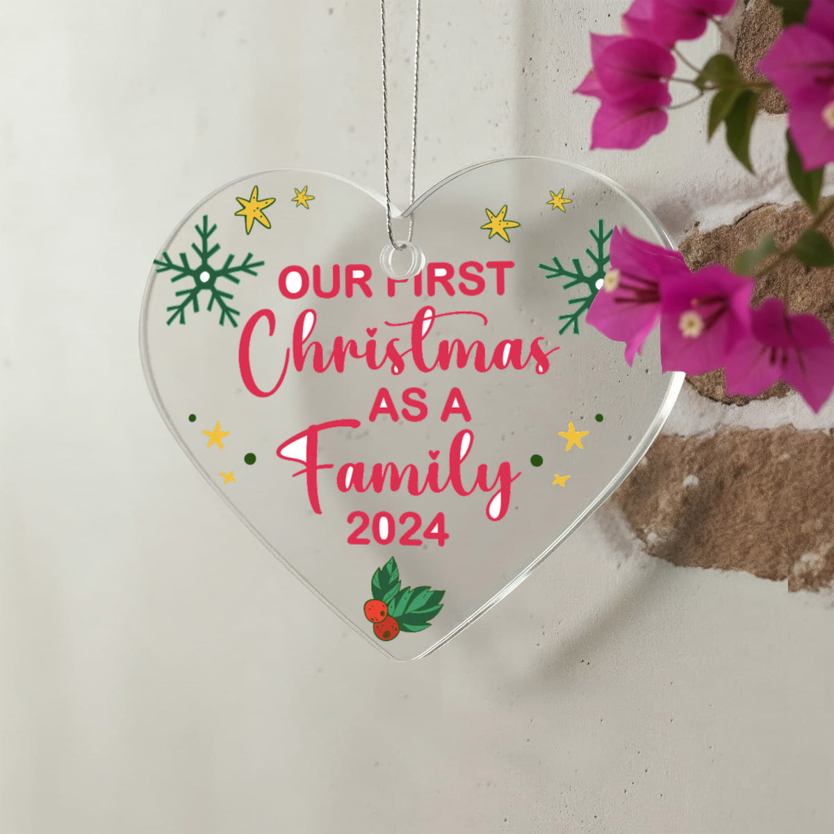 Our First Christmas As A Family 2024 Acrylic Heart Ornament, Family Christmas Keepsake Gift