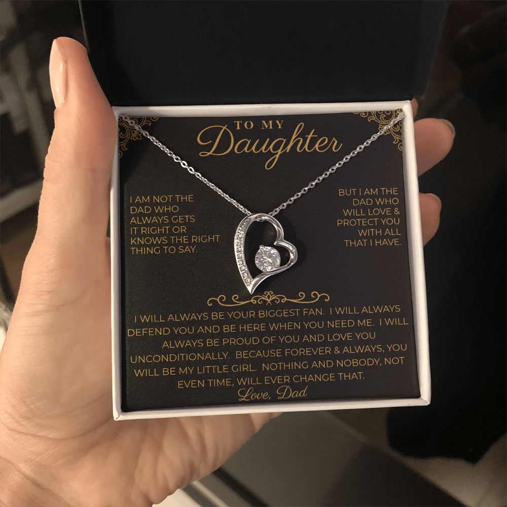 Forever Love necklace gift box held in hand - true size
